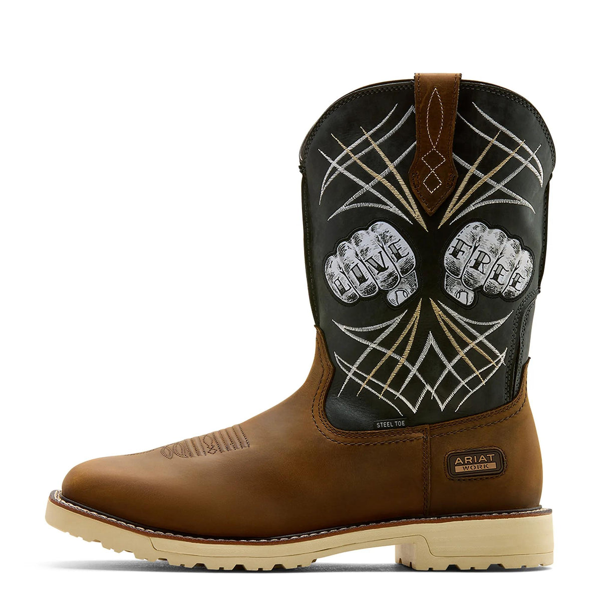 Ariat Men's Activator Live Free Wide Square Toe Steel Toe Work Boot, Distressed Brown|Storm – side