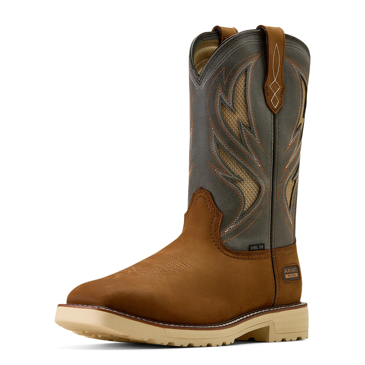 Ariat Men's Activator VentTEK Wide Square Toe Steel Toe Work Boot, Alamo Brown – 3-4 front