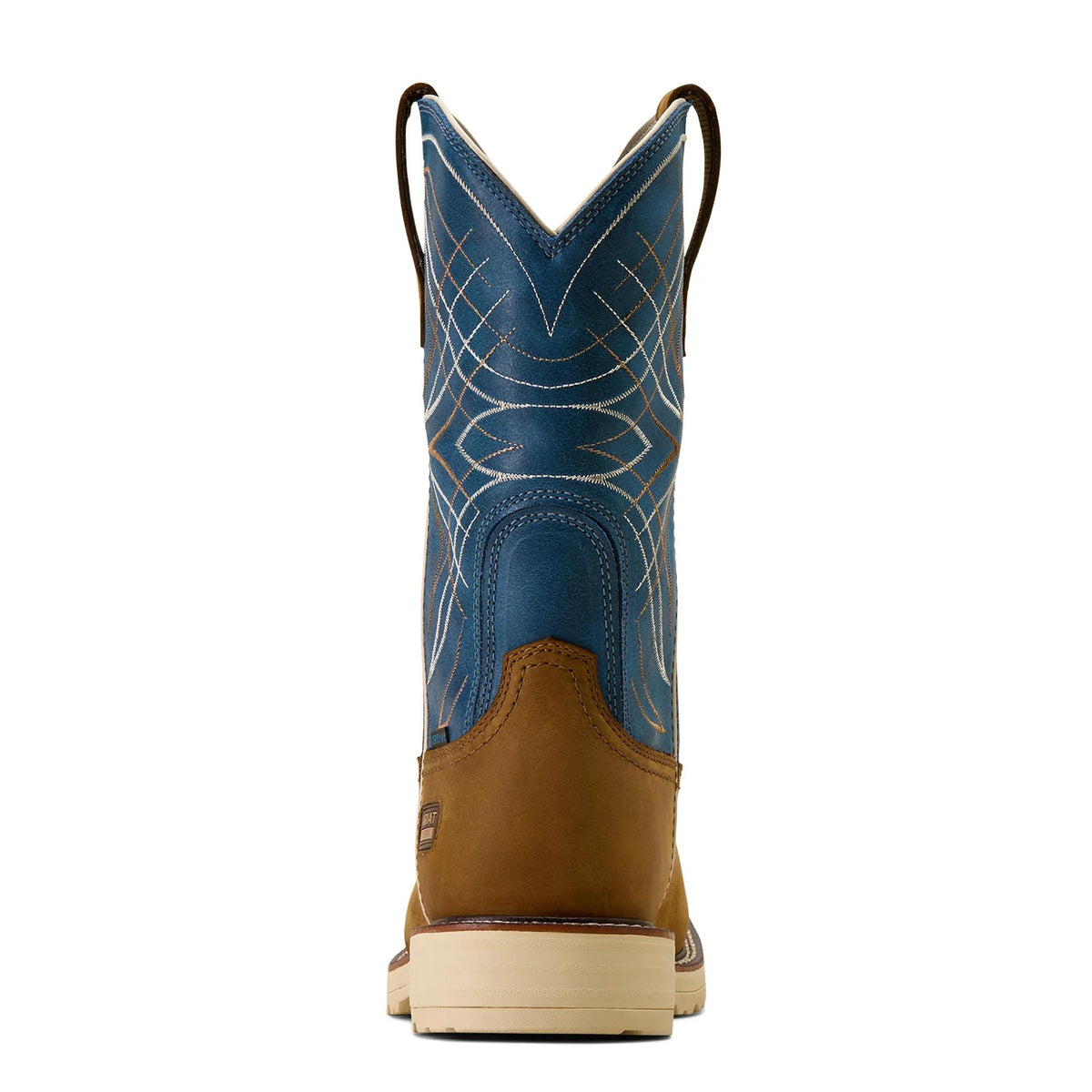 Ariat Men's Activator Waterproof Wide Square Toe Work Boot, Dusted Brown|Basin Blue – heel