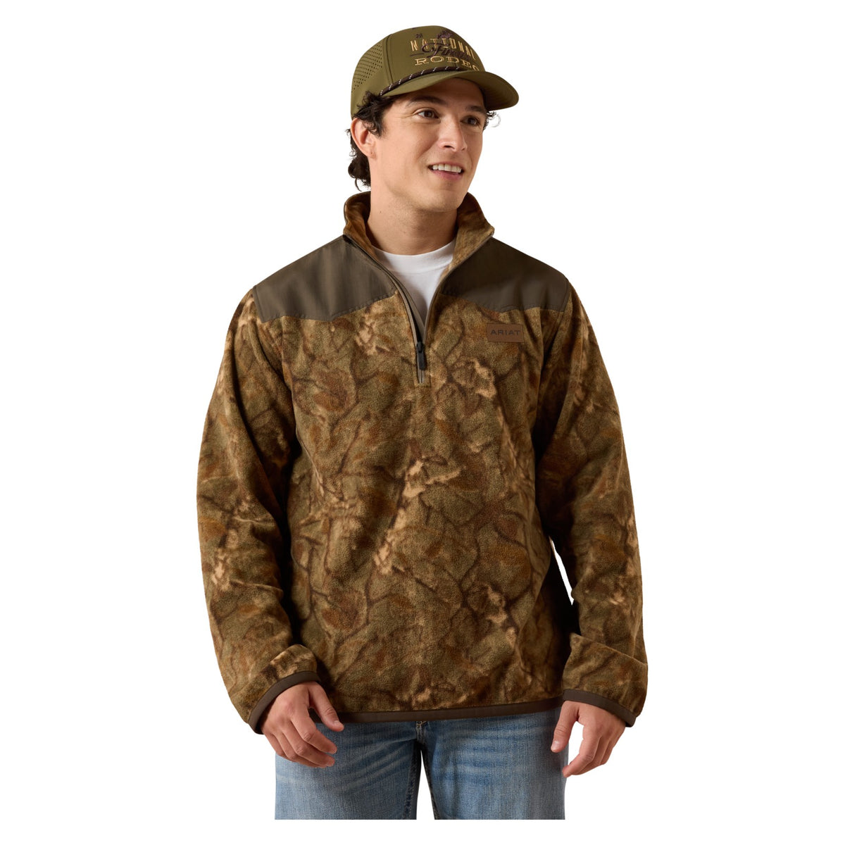 Ariat Men's Basis Fleece Pullover, Savannah Tan Camo – front