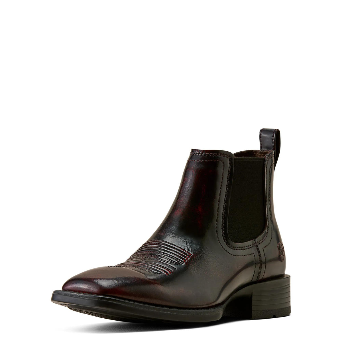 Ariat Men's Booker Chelsea Wide Square Toe Western Boot, Black Cherry – 3-4 front