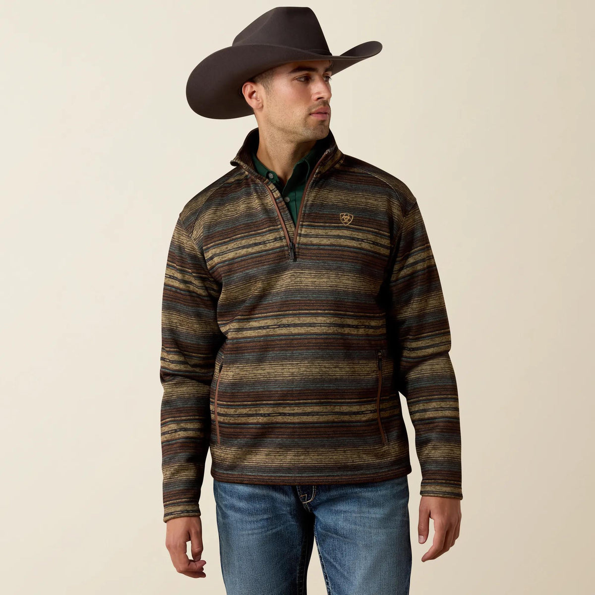 Ariat Men's Caldwell 1/4 Zip Sweater, Brazil Nut Serape – front