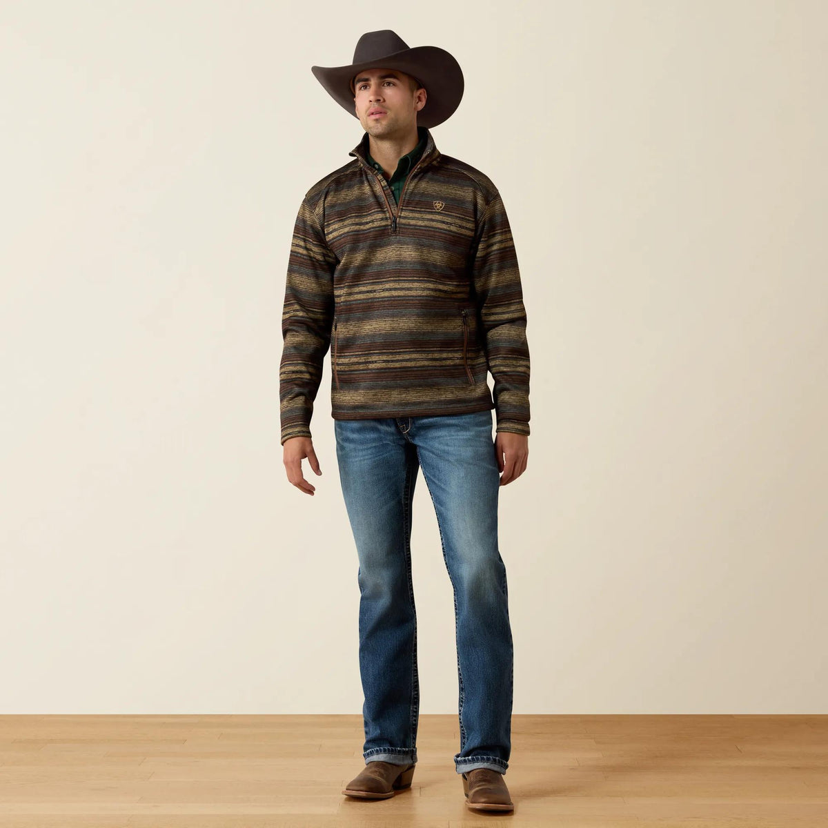 Ariat Men's Caldwell 1/4 Zip Sweater, Brazil Nut Serape – full length