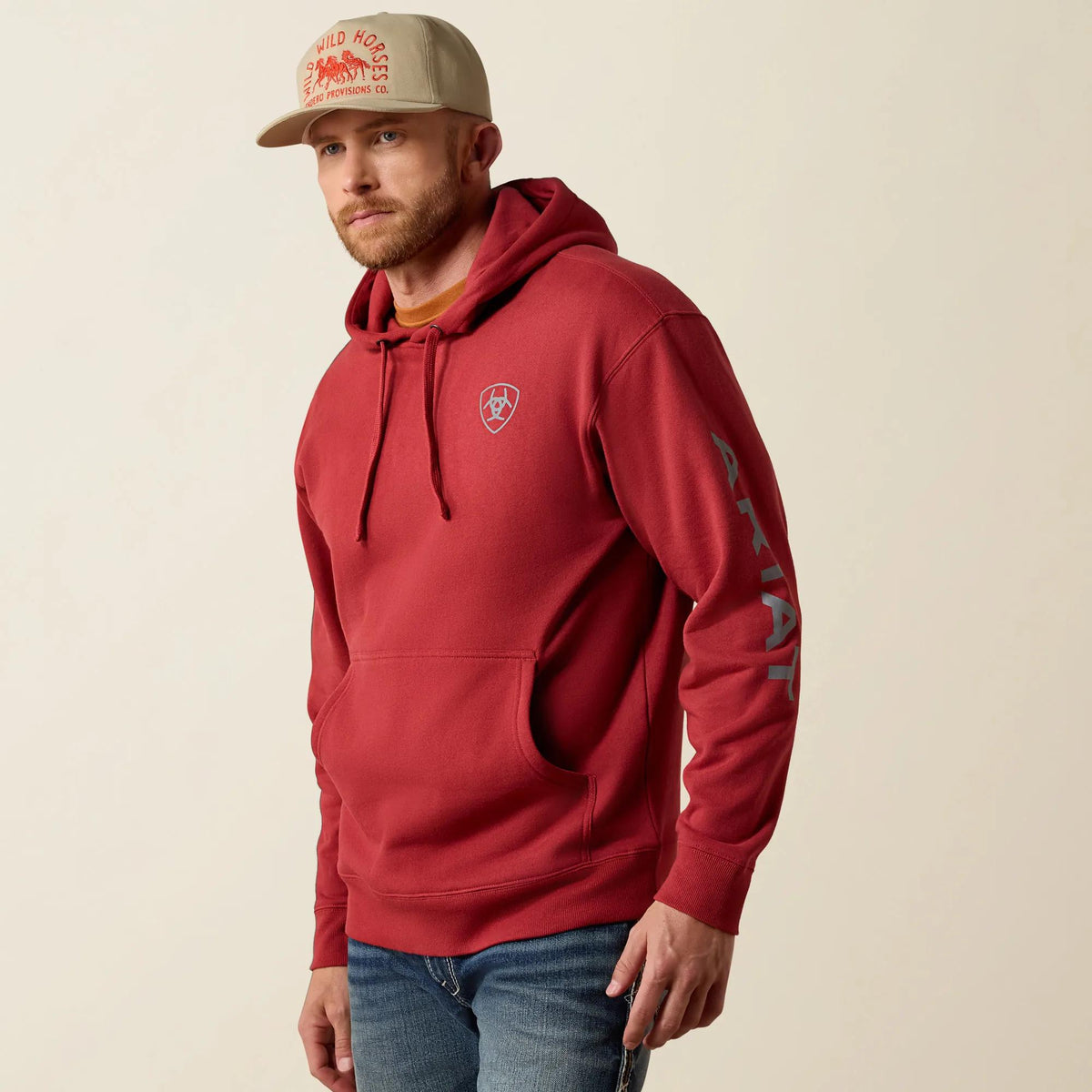 Ariat Men's Logo Hoodie, Brick Red – front