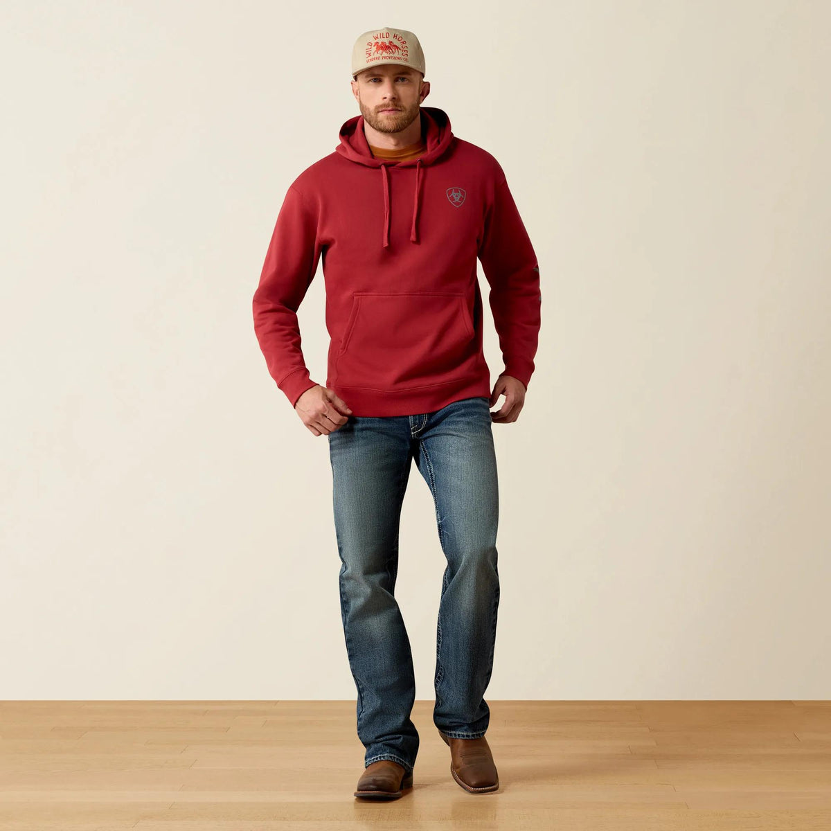 Ariat Men's Logo Hoodie, Brick Red – full length