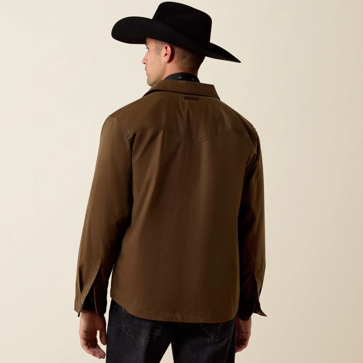 Ariat Men's Waxed Cotton Shirt Jacket, Dark Brown – back