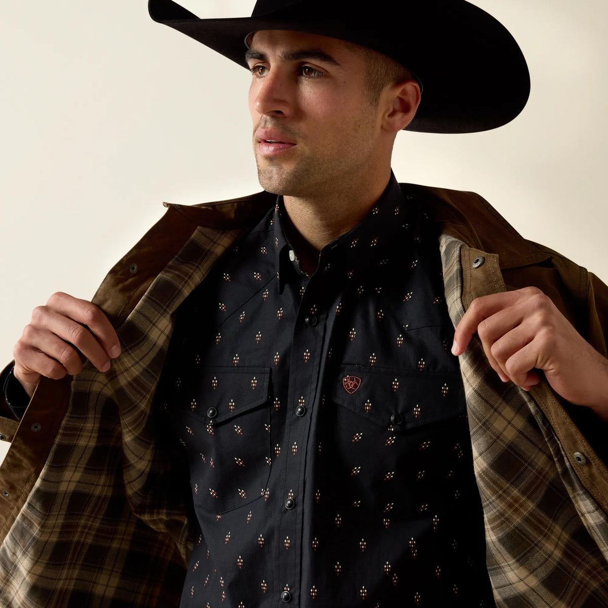 Ariat Men's Waxed Cotton Shirt Jacket, Dark Brown – detail 2