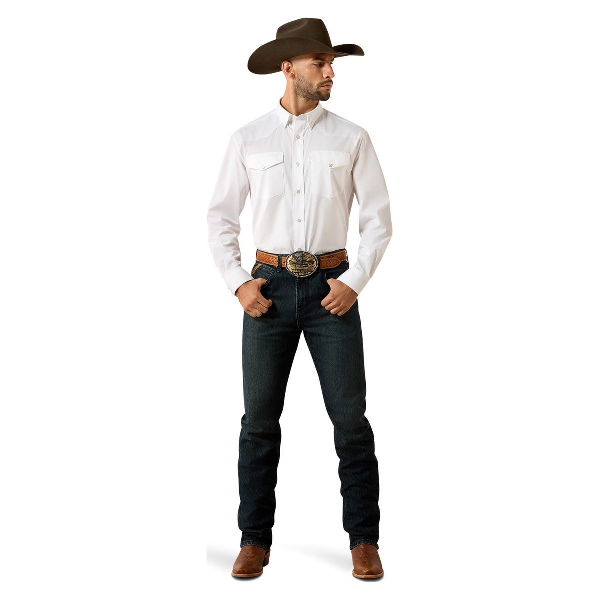 Ariat Men's Everything Classic Fit Snap Shirt, White – full length