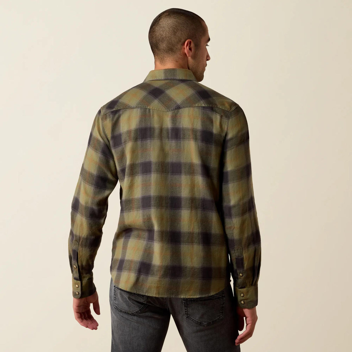 Ariat Men's Retro Hahn Fitted Snap Shirt, Four Leaf Clover Plaid – back