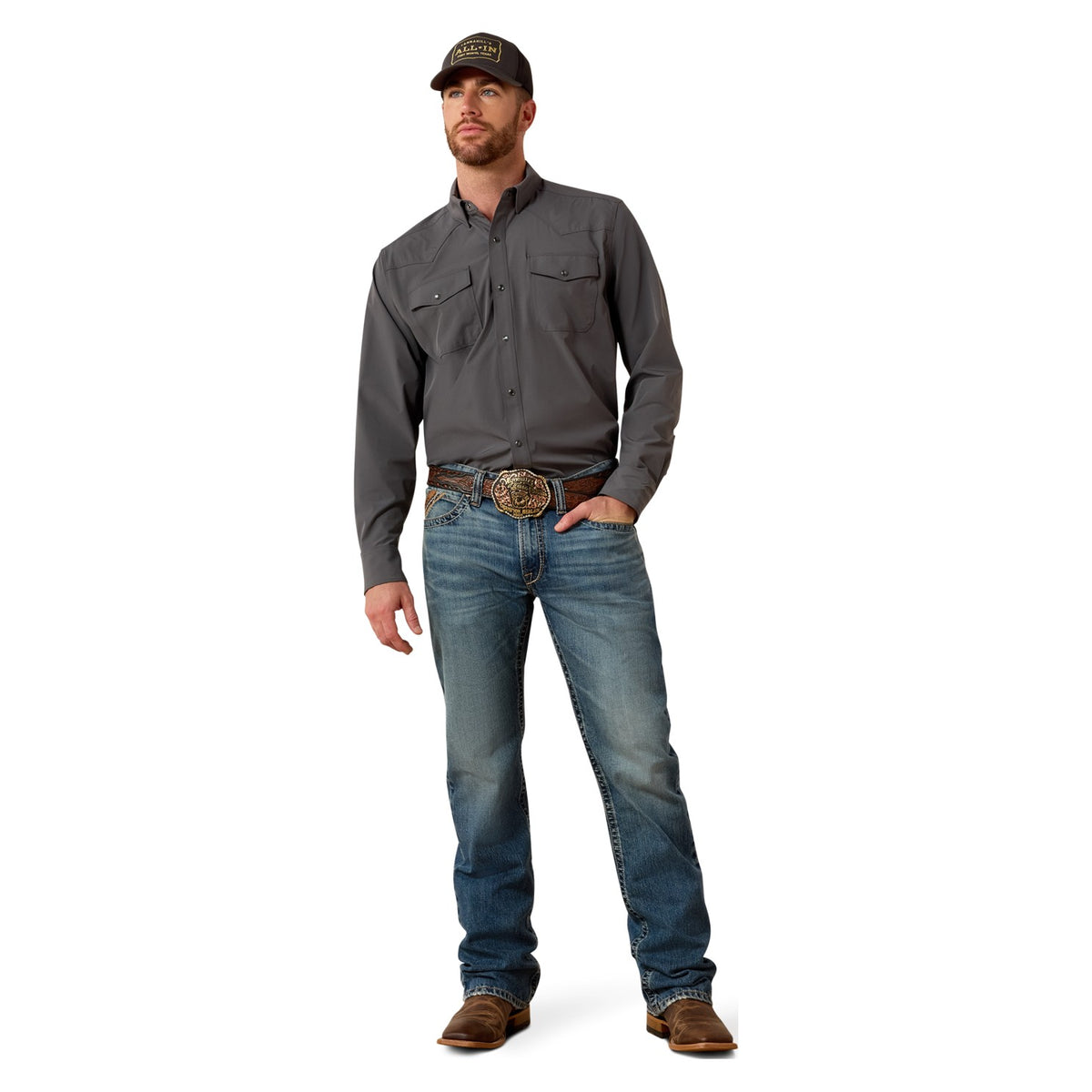 Ariat Men's FrontierTough VentTEK Western Classic Fit Snap Shirt, Iron Gate – full length