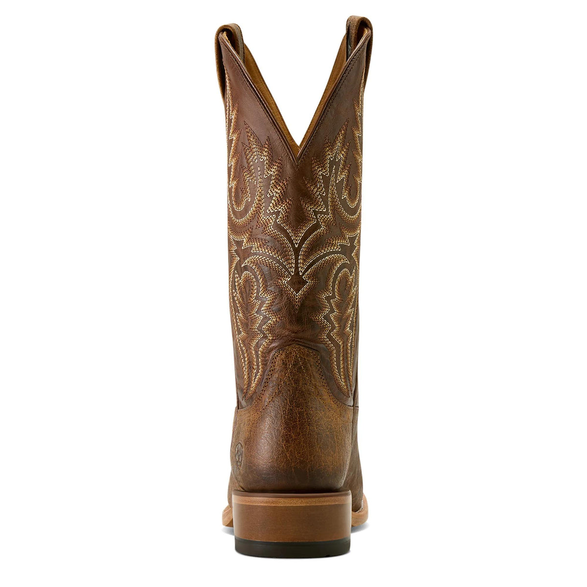 Ariat Men's Futurity Platinum Narrow Cutter Toe Cowboy Boot, Saddle Brown Bison/Nutshell Tan – heel