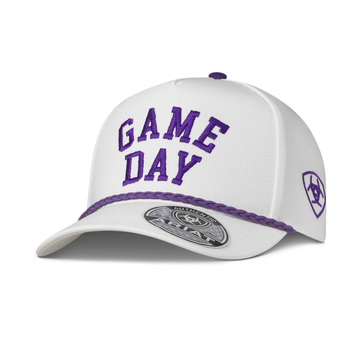 Ariat Men's Game Day Snap Back Rope Cap, White/Purple – front