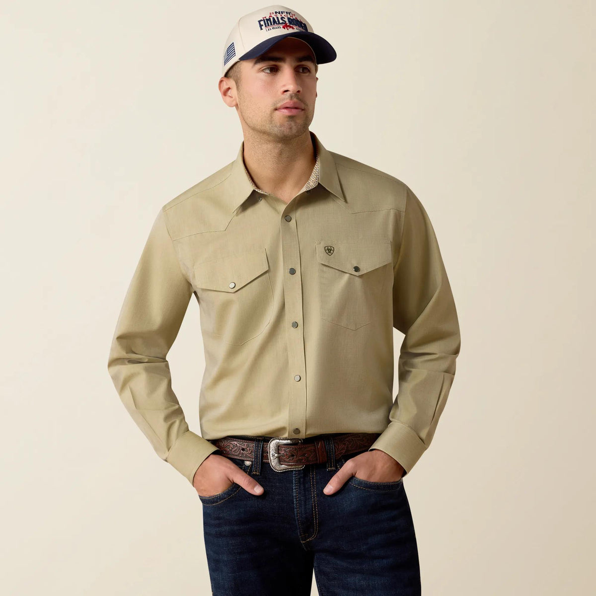 Ariat Men's Wrinkle Free Pinpoint Oxford Classic Fit Snap Shirt, Grape Leaf – front