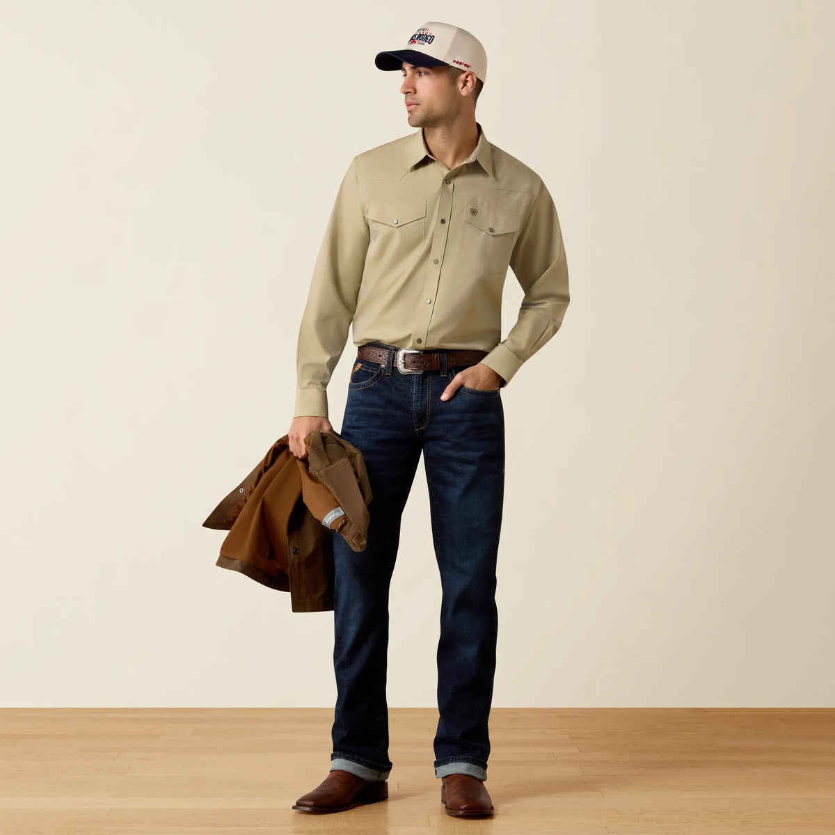 Ariat Men's Wrinkle Free Pinpoint Oxford Classic Fit Snap Shirt, Grape Leaf – full length