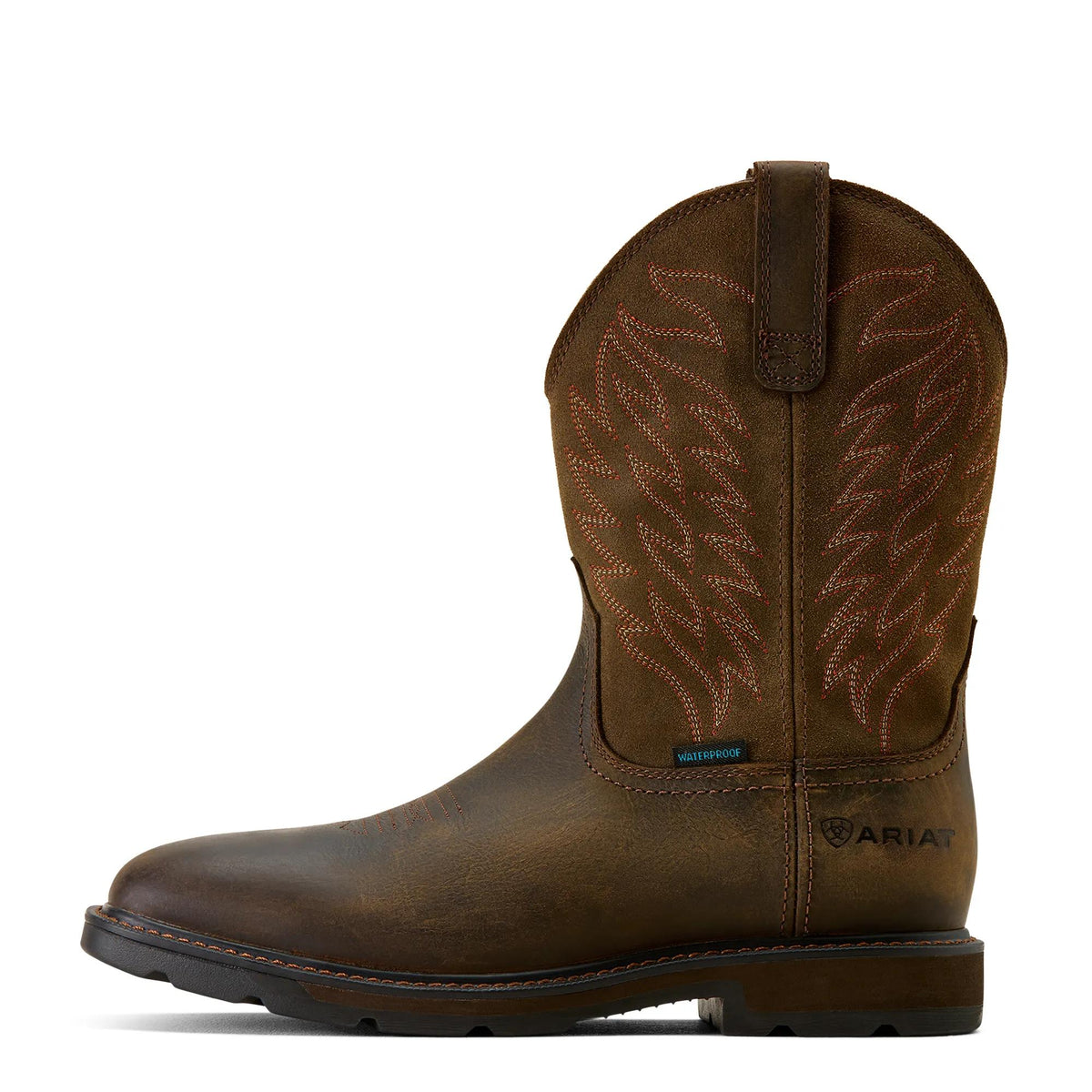Ariat Men's Groundbreaker Wide Square Toe Waterproof Work Boot, Dark Brown – side