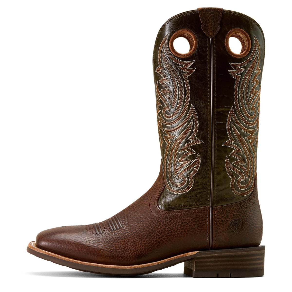 Ariat Men's Highland Toughstock Wide Square Toe Cowboy Boot, Brown Oiled Rowdy|Timber Olive – side