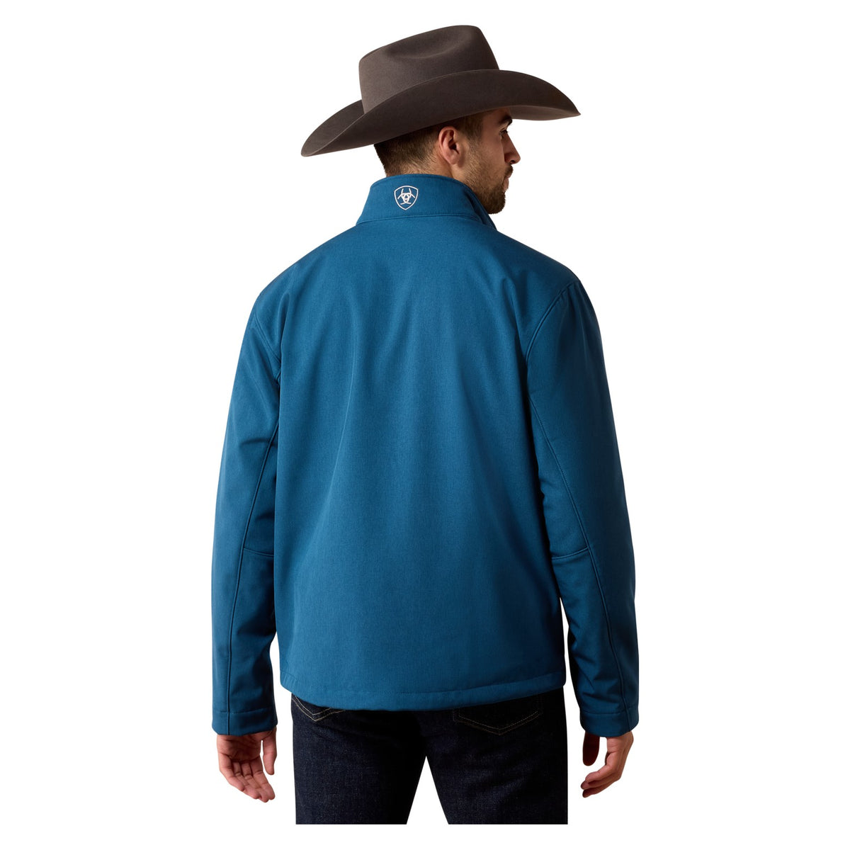 Ariat Men's Logo Softshell Jacket, Legion Blue Heather – back
