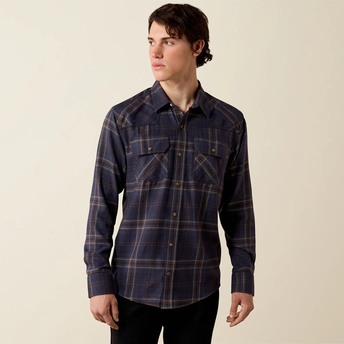 Ariat Men's Retro Haas Fitted Snap Shirt, Ombre Blue Plaid – front
