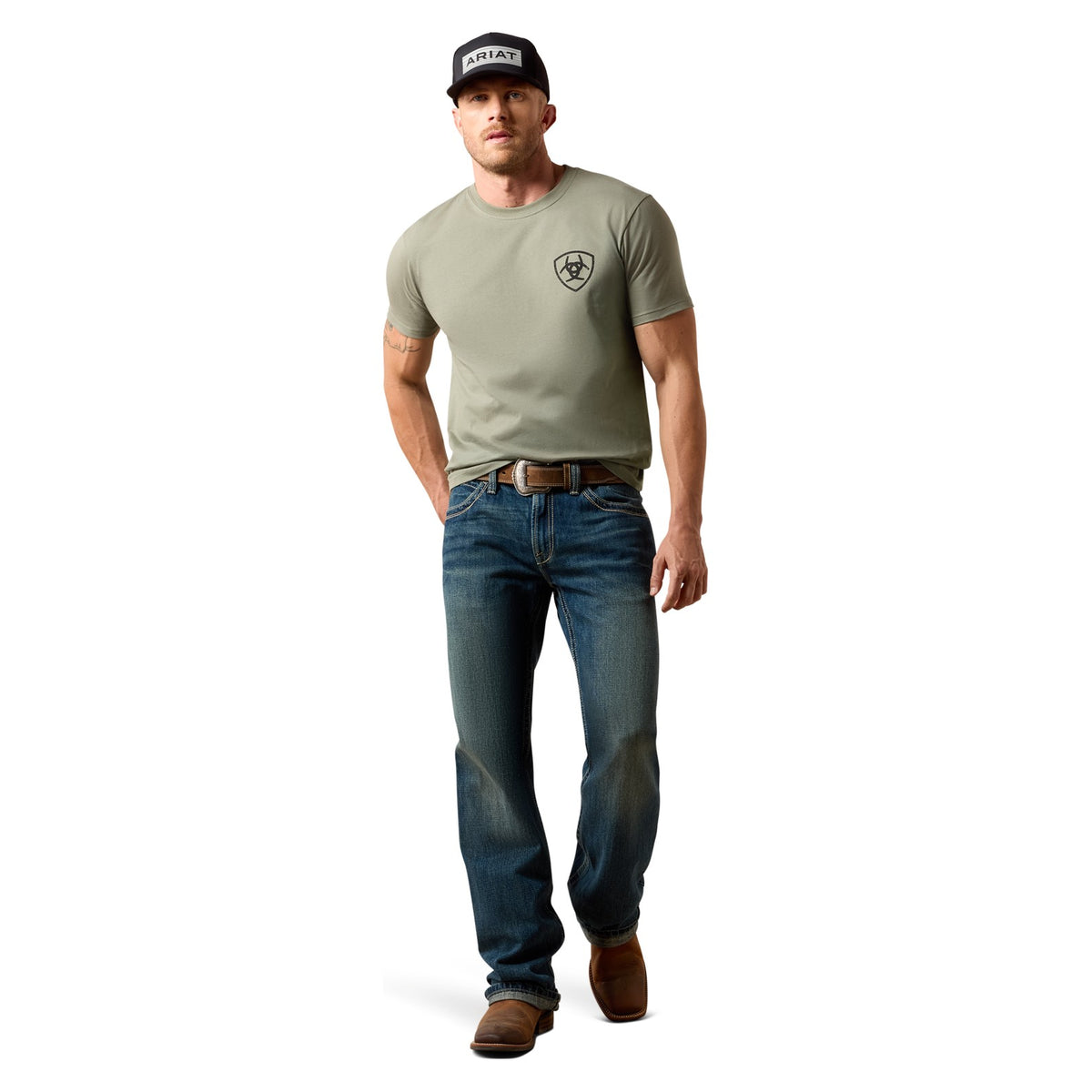 Ariat Men's Rancho Bronco T-Shirt, Castor Grey – full length
