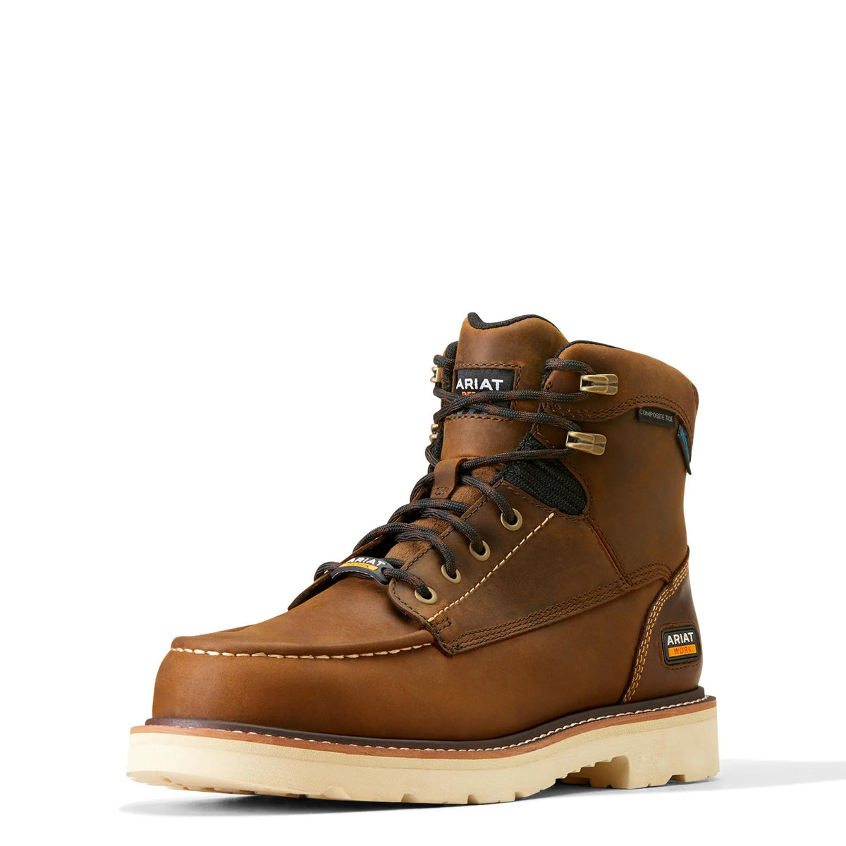 Ariat Men's Rebar Lift 6" Waterproof Composite Toe Work Boot, Distressed Brown – 3-4 front