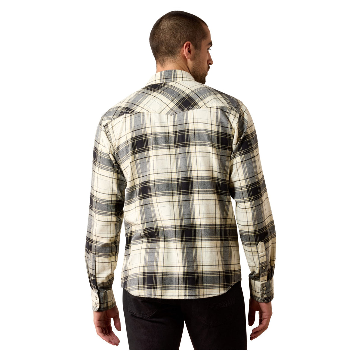 Ariat Men's Retro Harmon Fitted Snap Shirt, Beluga Green Plaid – back