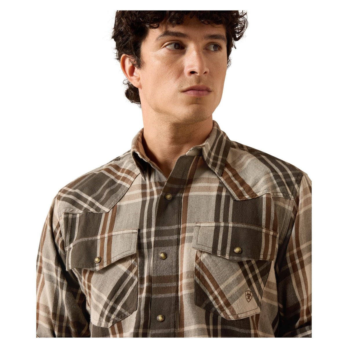 Ariat Men's Retro Howell Fitted Snap Shirt, Dusky Green Plaid – detail