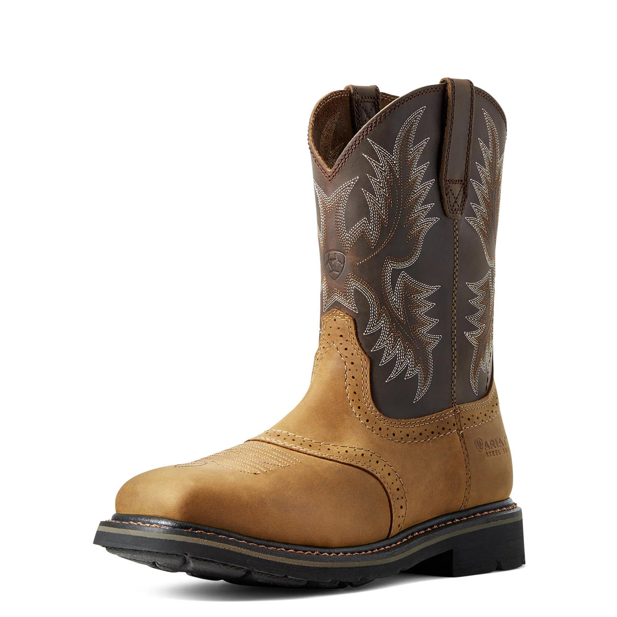 Ariat Men's Sierra Wide Square Toe Steel Toe Work Boot, Aged Bark – 3-4 front