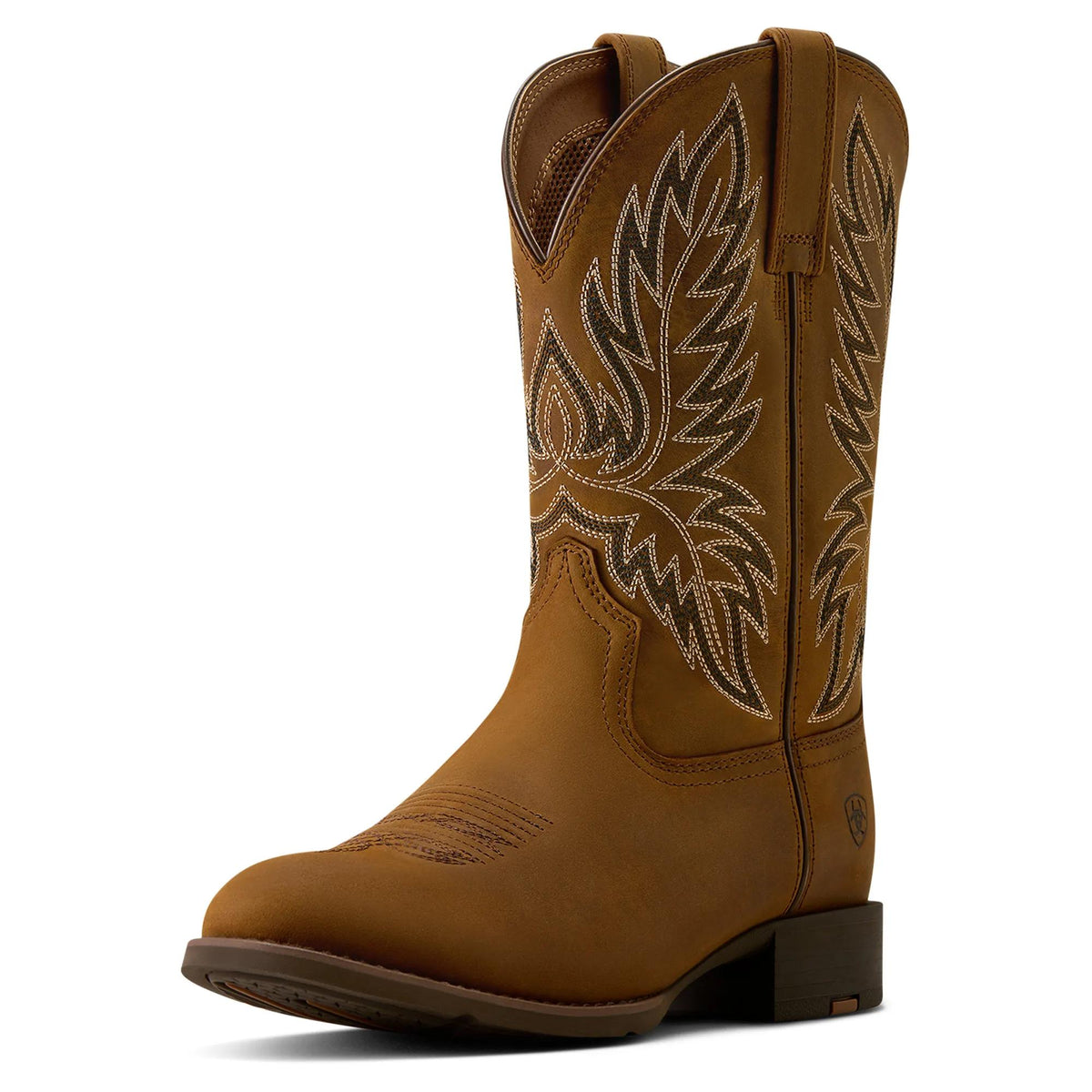 Ariat Men's Sport Stockman U Toe Cowboy Boot, Distressed Brown – 3-4 front