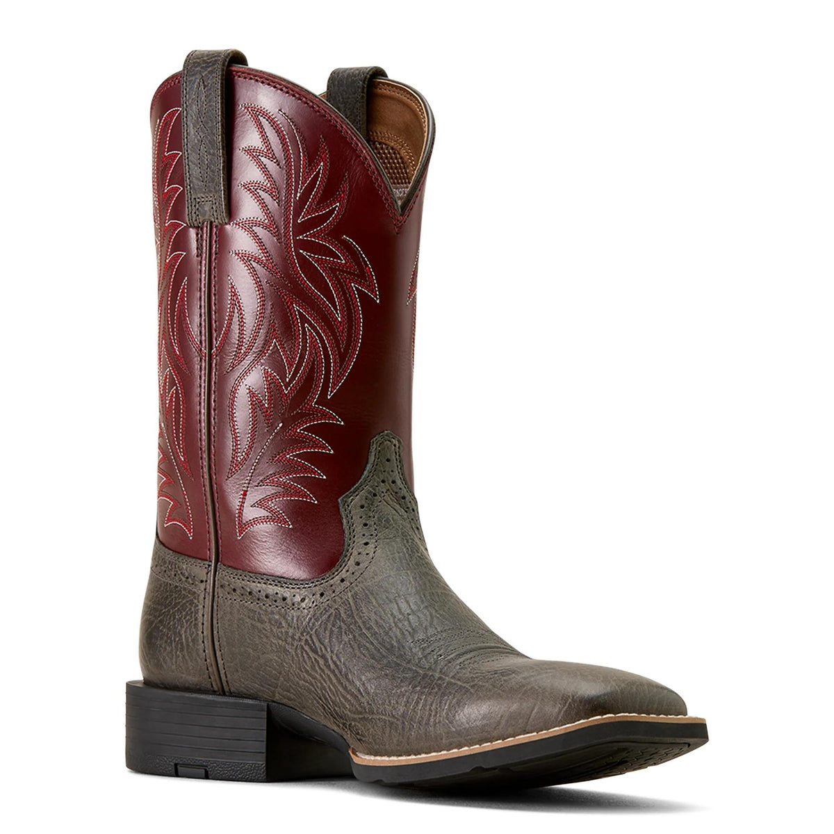 Ariat Men's Sport Western Wide Square Toe Cowboy Boot, Charcoal Grey Hippo Print|Burgundy Haze – inside