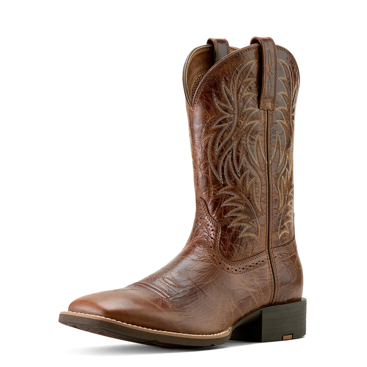 Ariat Men's Sport Wide Square Toe Cowboy Boot, Dark Tan – 3-4 front