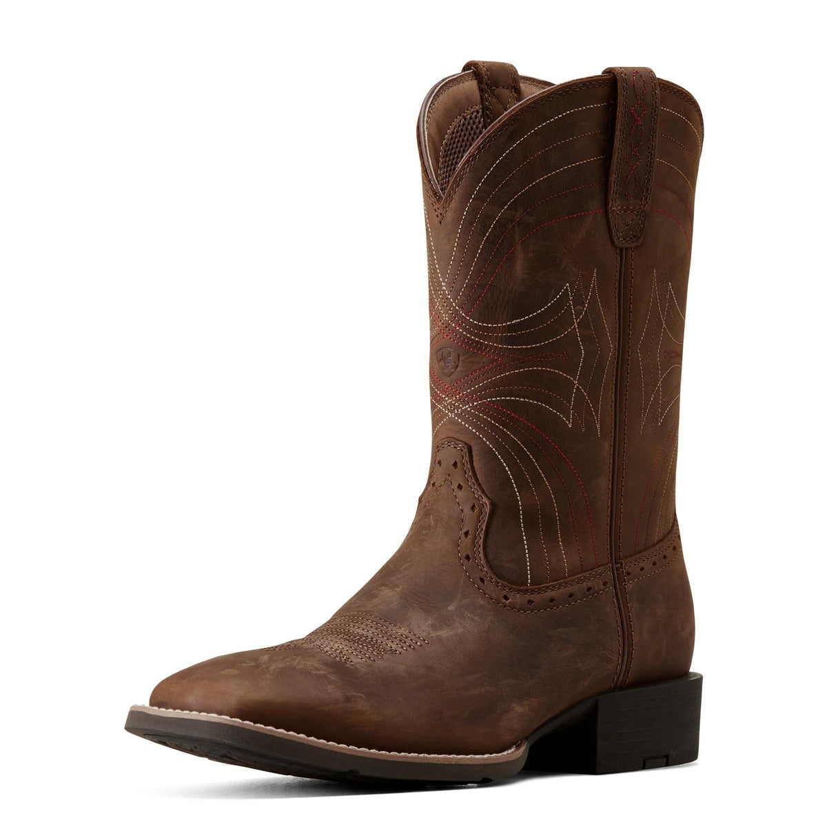 Ariat Men's Sport Wide Square Toe Western Boot, Distressed Brown – 3-4 front