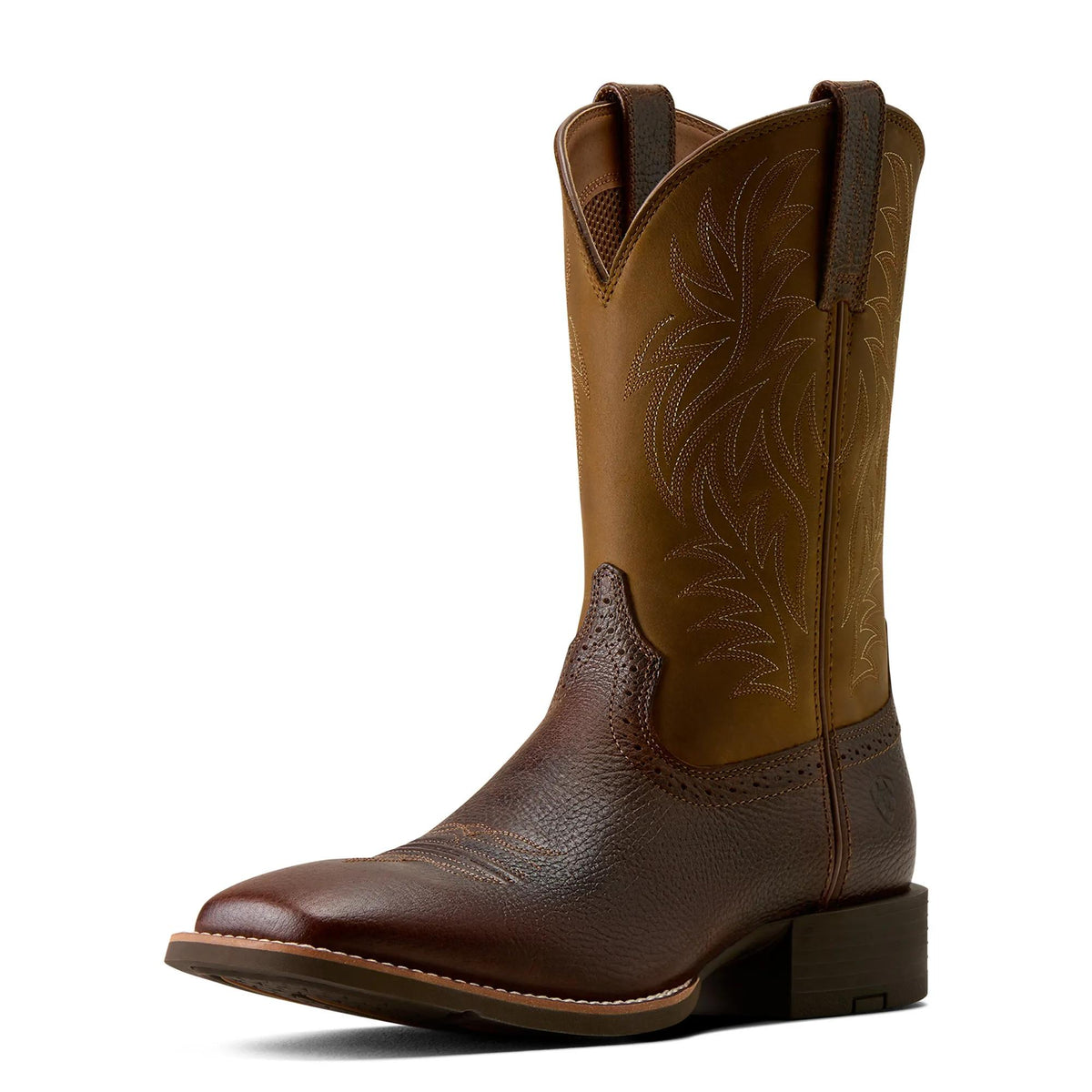 Ariat Men's Sport Wide Square Toe Western Boot, Fiddle Brown – 3-4 front