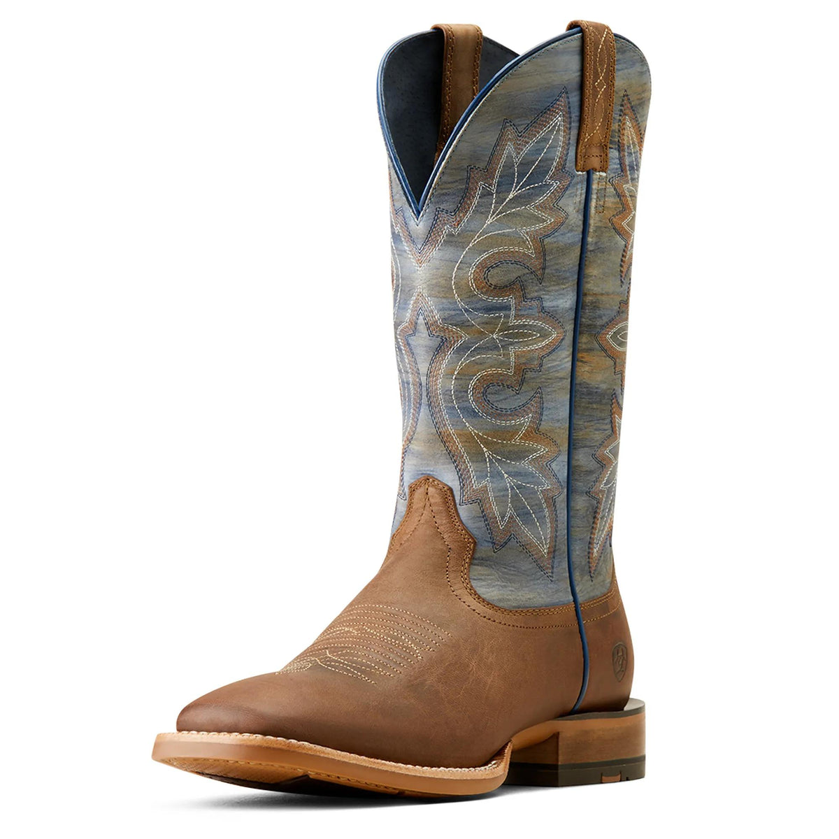 Ariat Men's Standout Western Boot, Loco Brown|Cloud Blue – 3-4 front