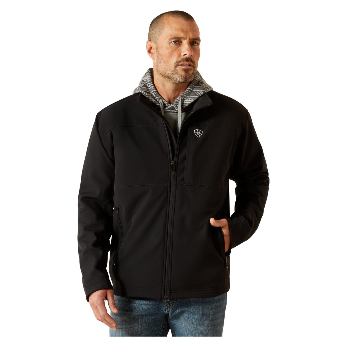 Ariat Men's Vernon Softshell Jacket, Black – front