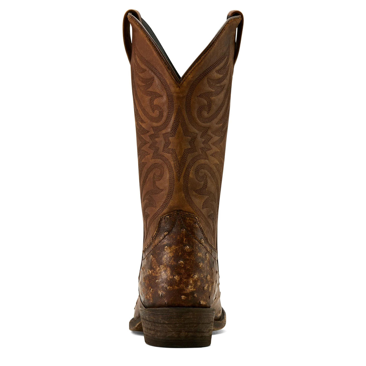 Ariat Men's Vesper R Toe Stonewash Tan Full Quill Ostrich Cowboy Boot – heel