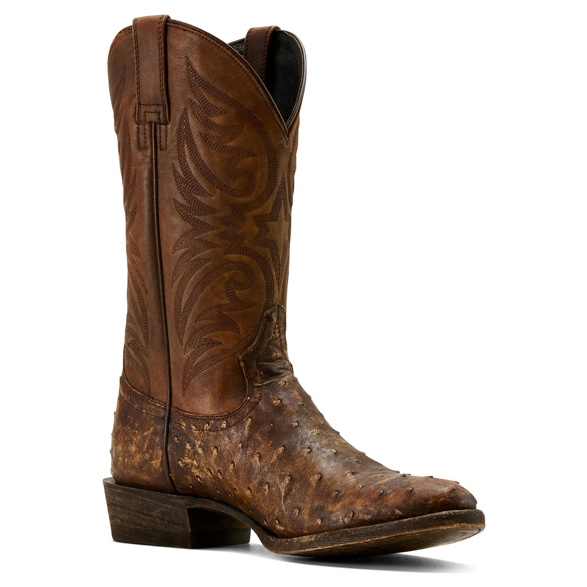 Ariat Men's Vesper R Toe Stonewash Tan Full Quill Ostrich Cowboy Boot – inside