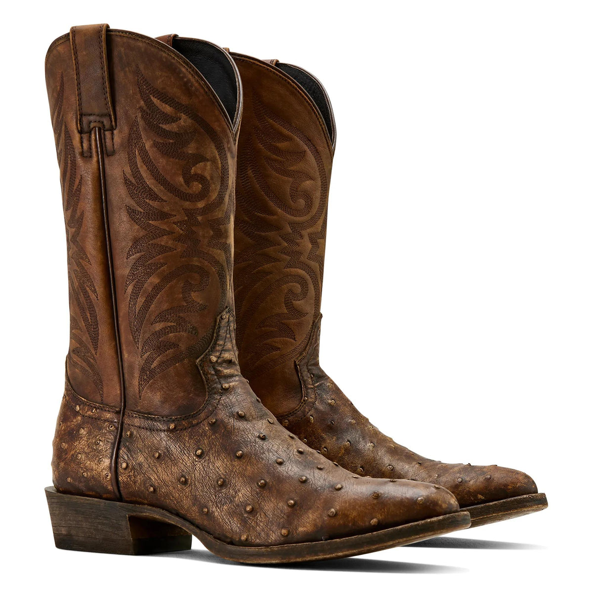 Ariat Men's Vesper R Toe Stonewash Tan Full Quill Ostrich Cowboy Boot – pair