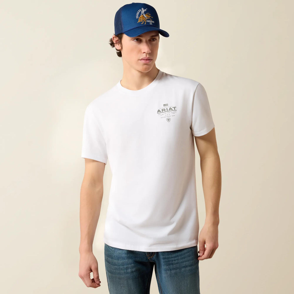 Ariat Men's Lockup Flag Painted T-Shirt, White – front