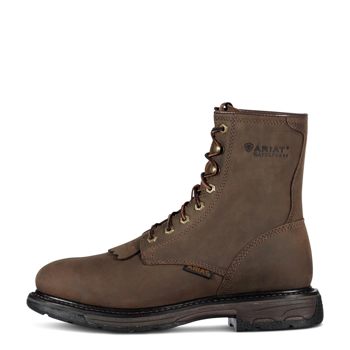 Ariat Men's WorkHog 8" Waterproof Roper Toe Work Boot, Oily Distressed Brown – side