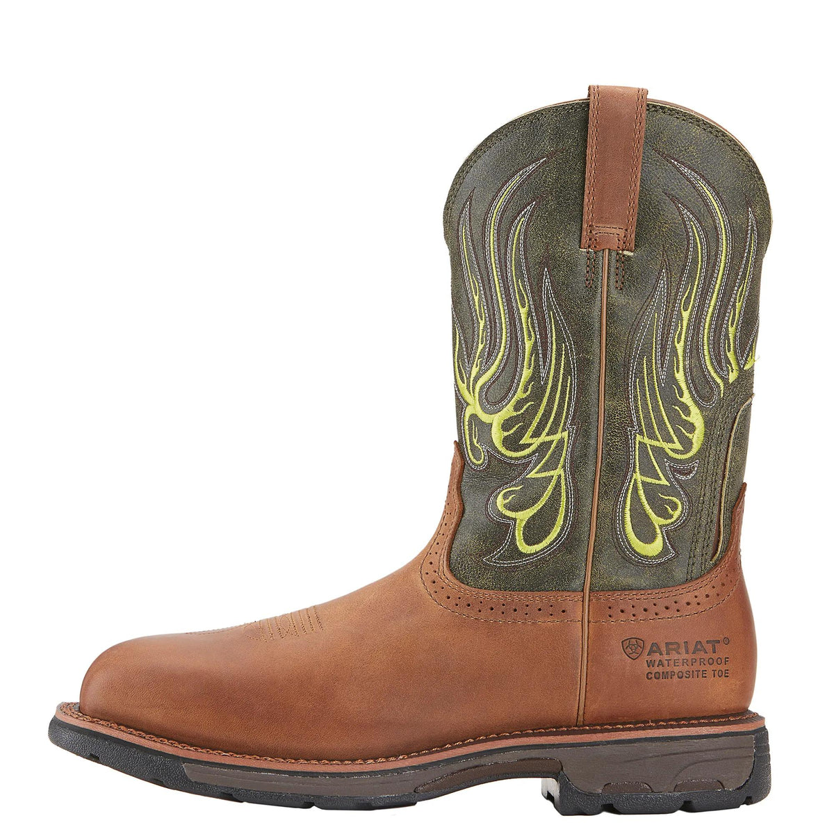 Ariat Men's WorkHog Mesteno Waterproof Wide Square Toe Composite Toe Work Boot, Moss Green – side
