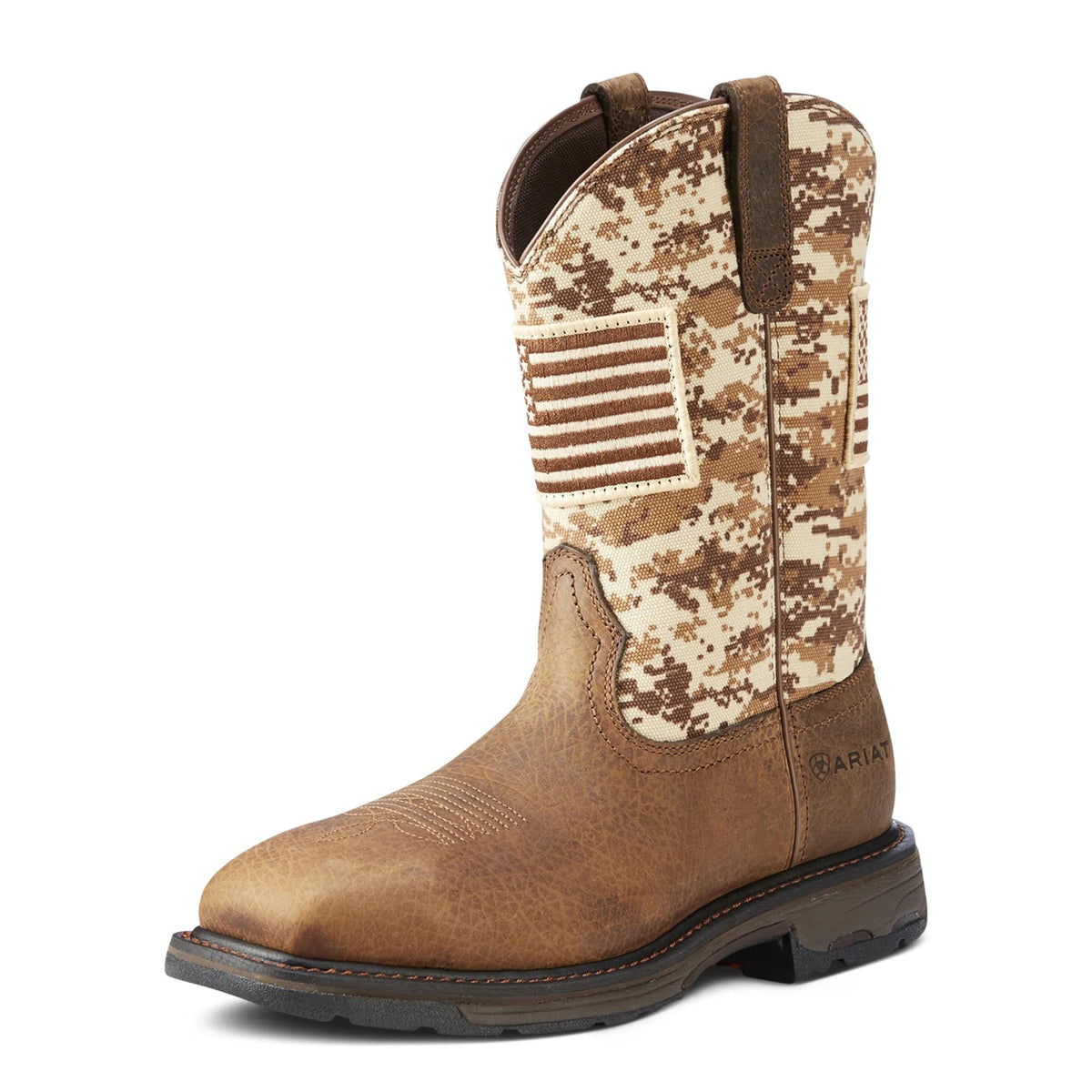 Ariat Men's WorkHog Patriot Wide Square Toe Work Boot, Earth – 3-4 front