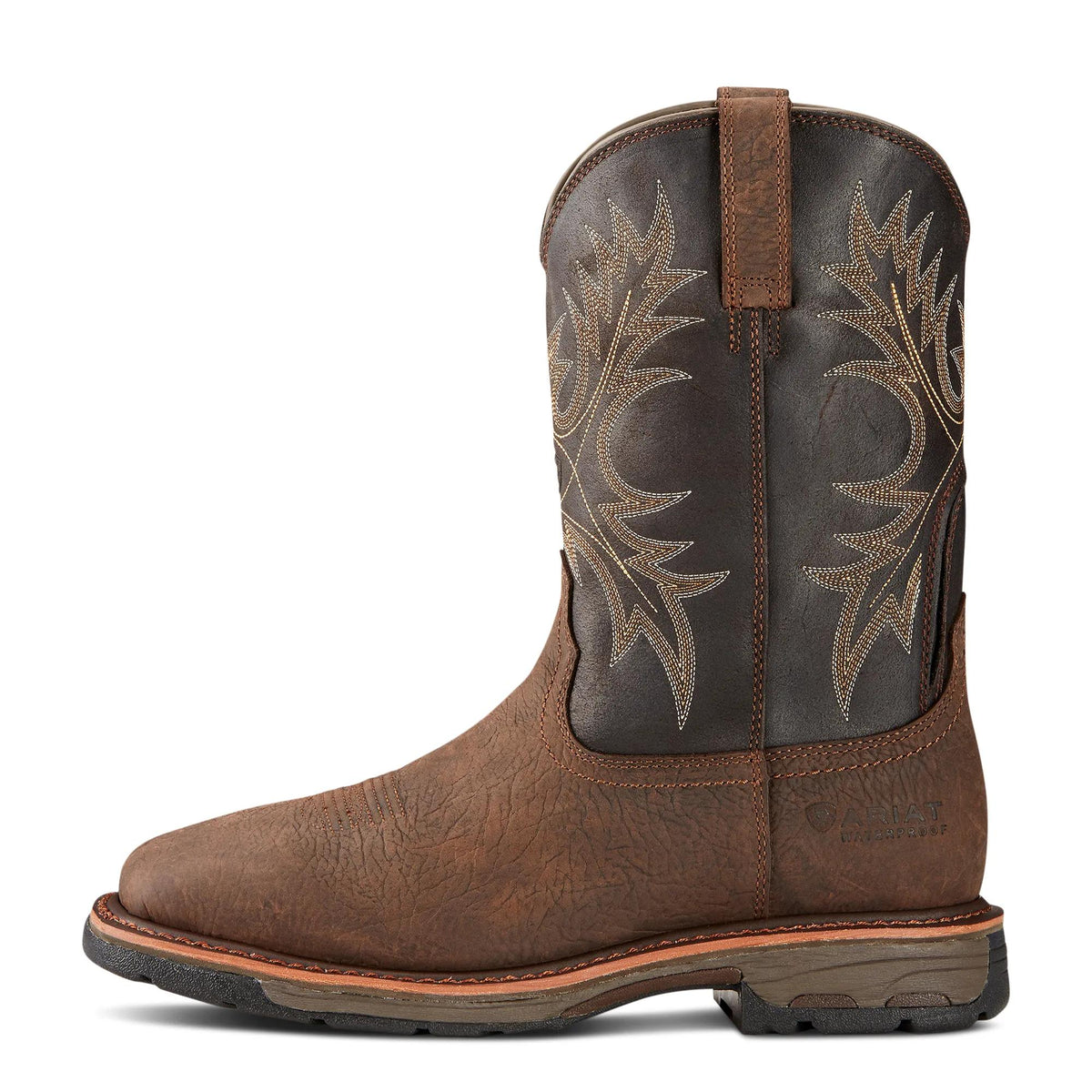 Ariat Men's WorkHog Waterproof Wide Square Toe Work Boot, Bruin Brown – side