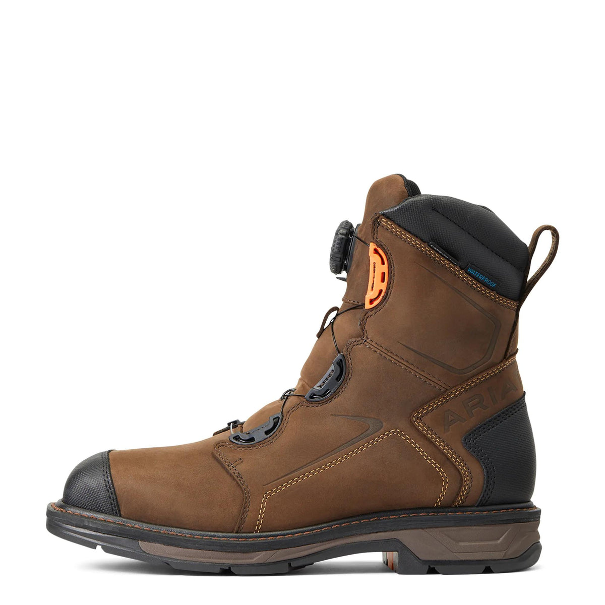 Ariat Men's WorkHog XT BOA 8" Waterproof Wide Square Toe Carbon Toe Work Boot, Chocolate Brown – side