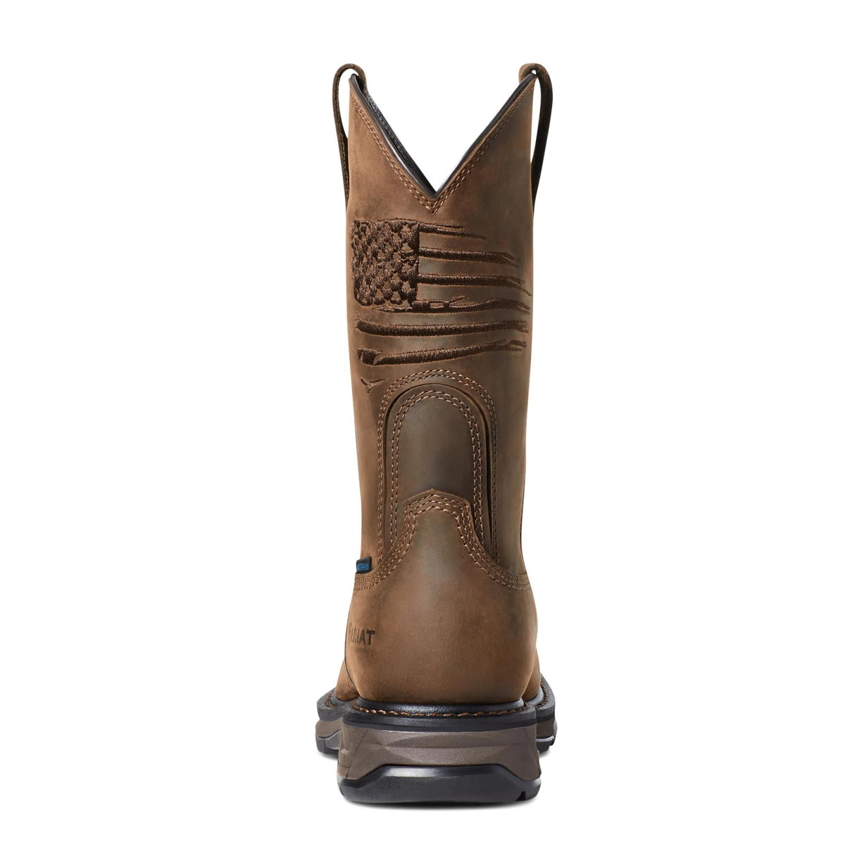 Ariat Men's WorkHog XT Patriot Waterproof Wide Square Toe Carbon Toe Work Boot, Distressed Brown – heel