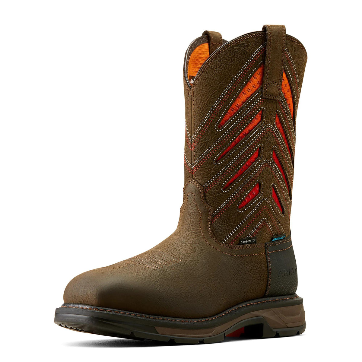 Ariat Men's WorkHog XT VentTEK Waterproof Carbon Toe Work Boot, Iron Coffee|Sunset – 3-4 front