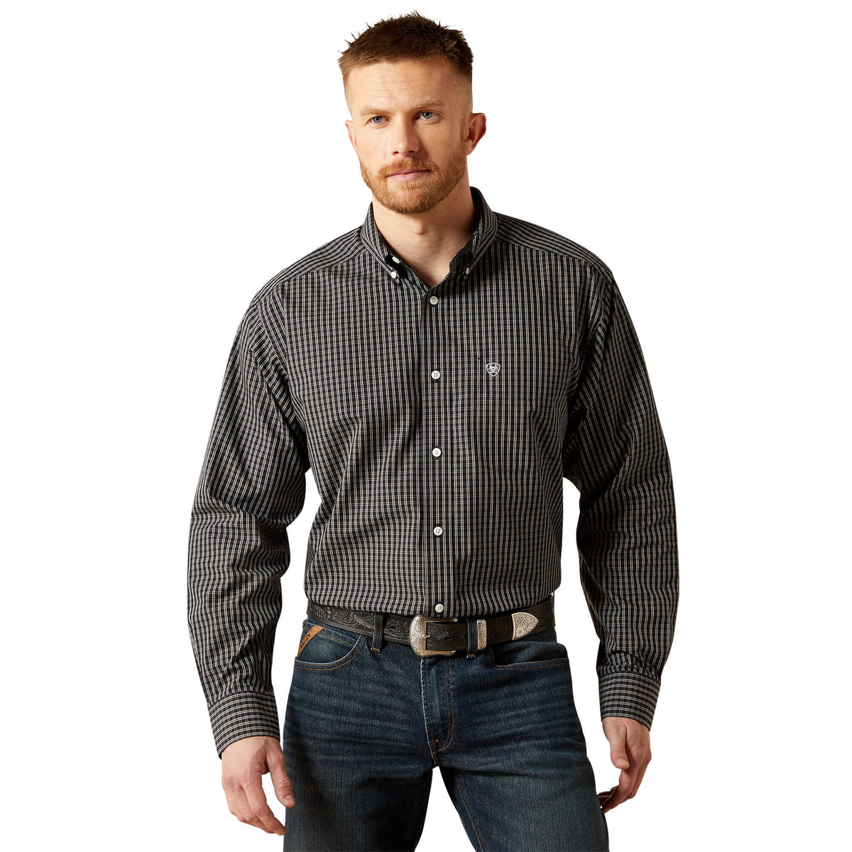 Ariat Men's Wrinkle Free Abel Classic Fit Shirt, Black – front