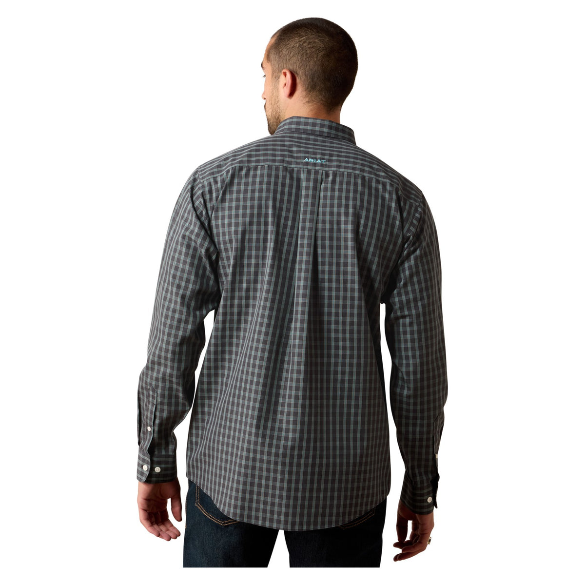 Ariat Men's Wrinkle Free Barbary Classic Fit Shirt, Black Small Plaid – back