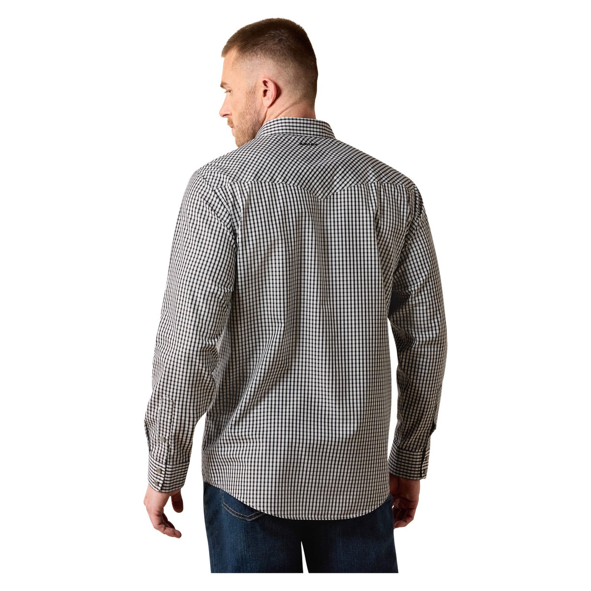 Ariat Men's Wrinkle Free Bud Classic Fit Snap Shirt, White/Black Small Plaid – back