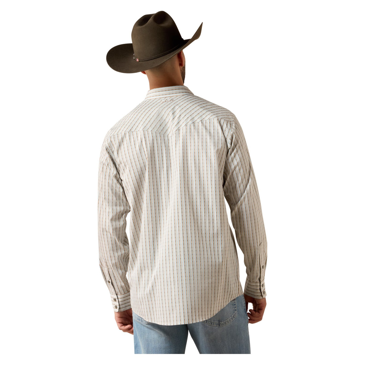 Ariat Men's Wrinkle Free Burnard Classic Fit Snap Shirt, Savannah Brown Geo Stripe – back