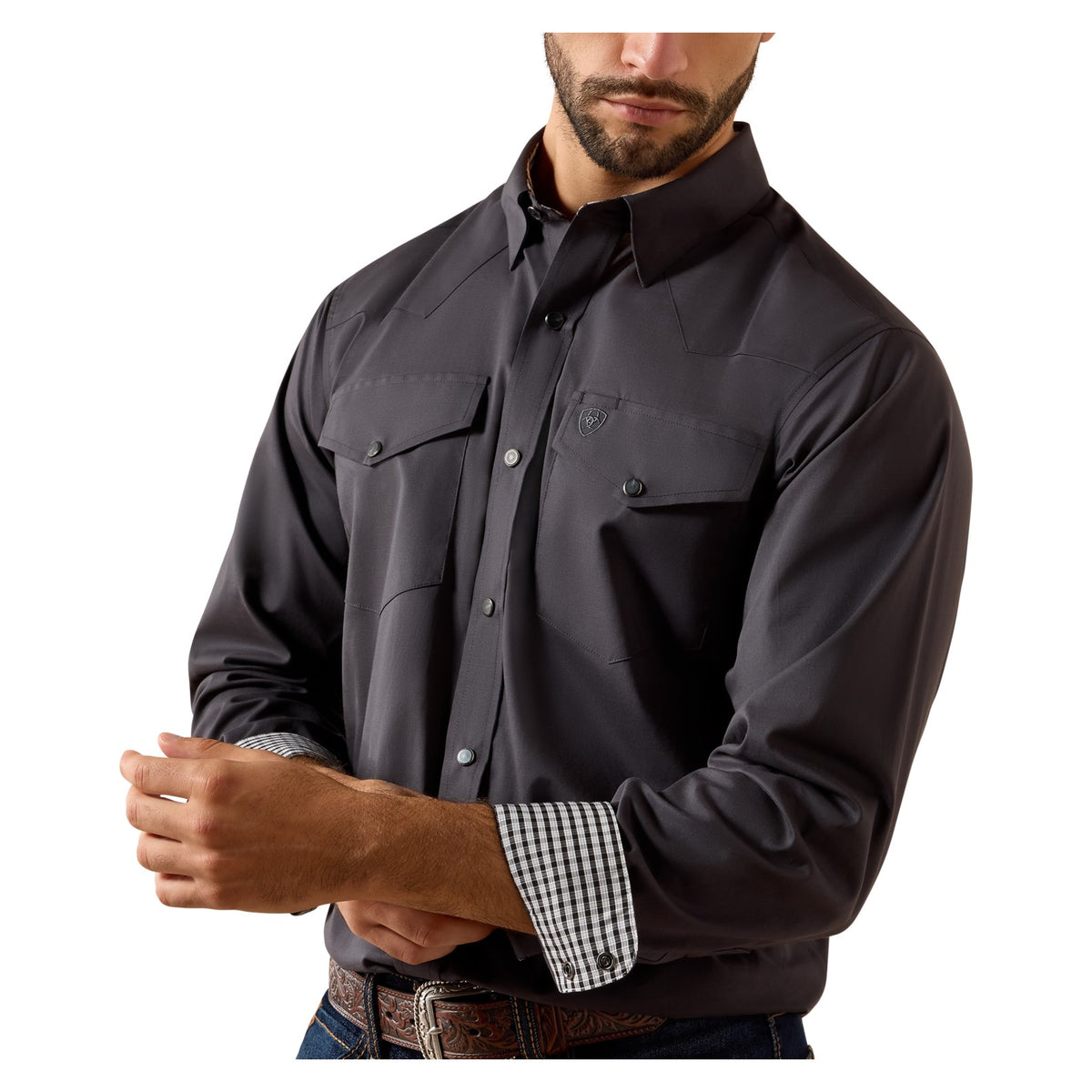 Ariat Men's Wrinkle Free Refined Slub Classic Fit Shirt, Phantom – detail 2